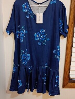 Alastar Queen Blue Floral Drop-Waist V-Neck Dress